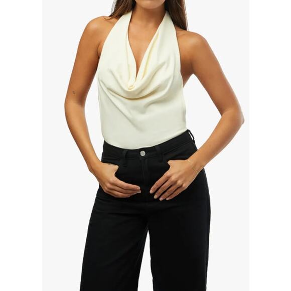 WeWoreWhat Tops - We Wore What Cowl Halter Bodysuit Top in Cream Ecru